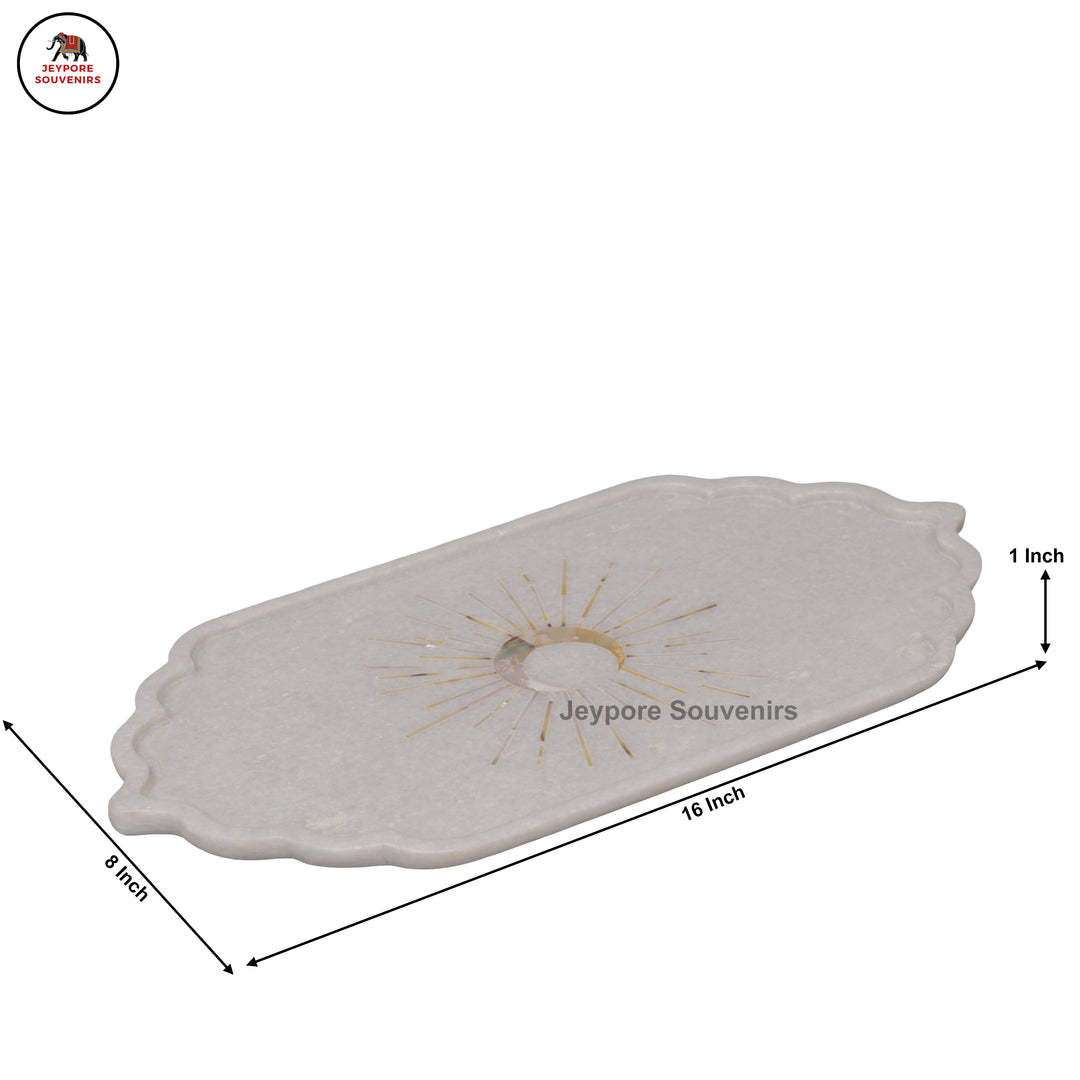 Handcrafted White Marble Inlay Plate with Sun Motif