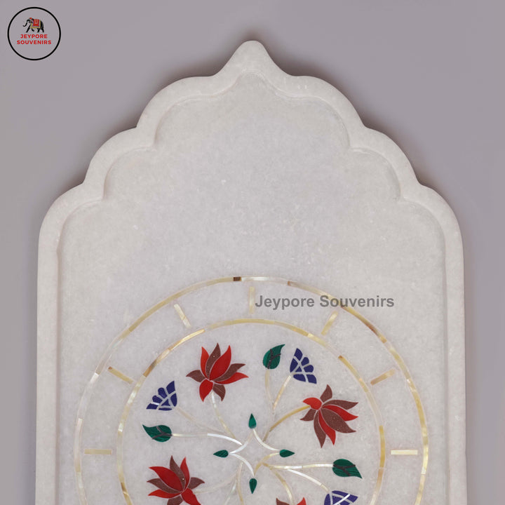 Handcrafted White Marble Pietra Dura Inlay Plate with Floral Motifs