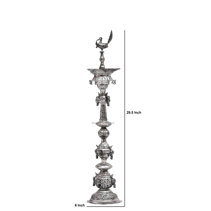 Handcrafted Oxidized Silver-Plated Peacock Deepam oil Lamp