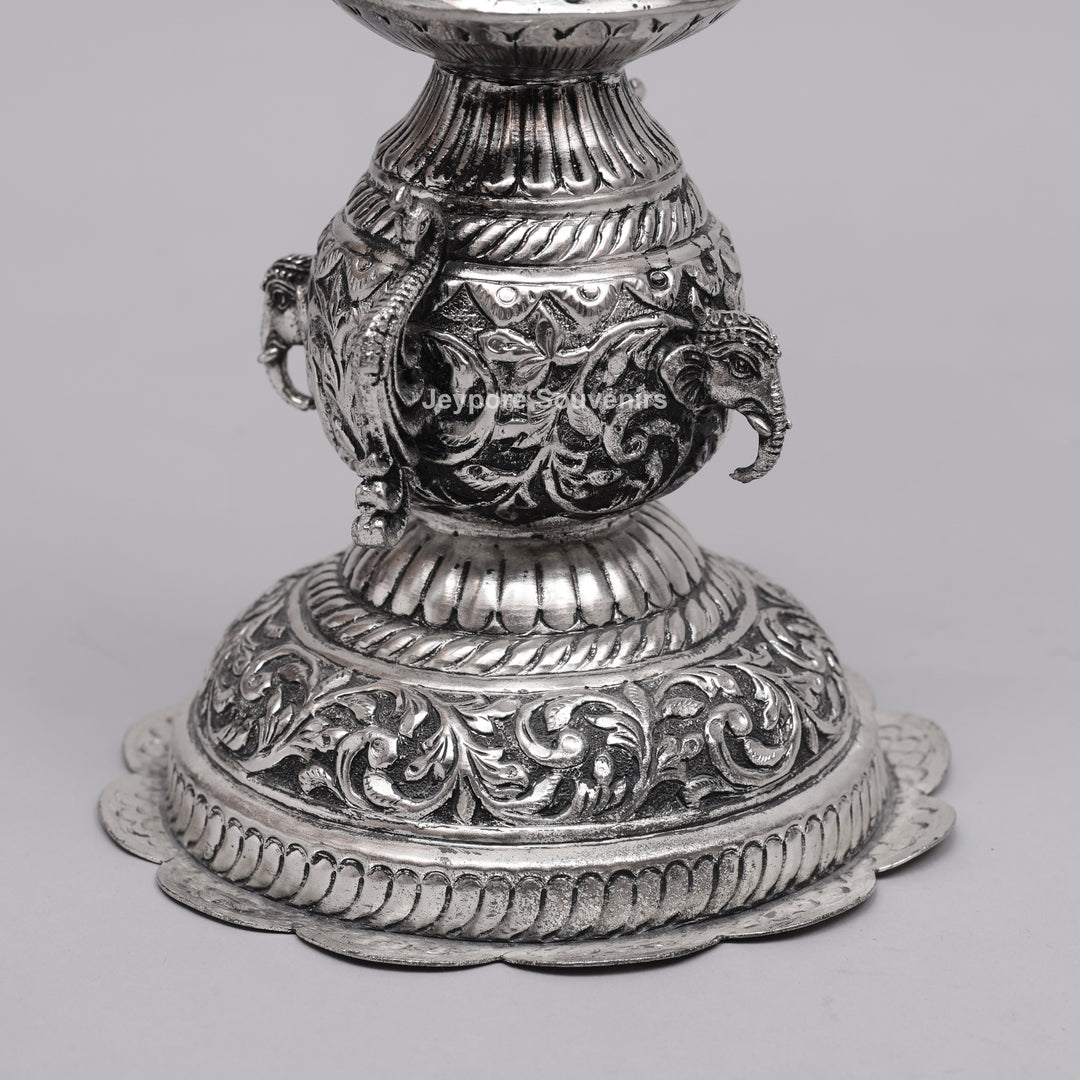 Handcrafted Oxidized Silver-Plated Peacock Deepam oil Lamp