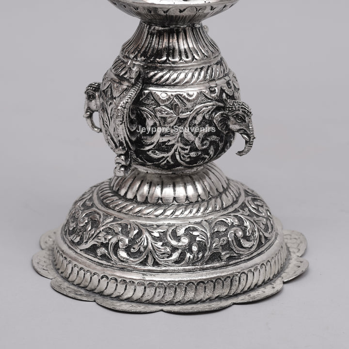 Handcrafted Oxidized Silver-Plated Peacock Deepam oil Lamp