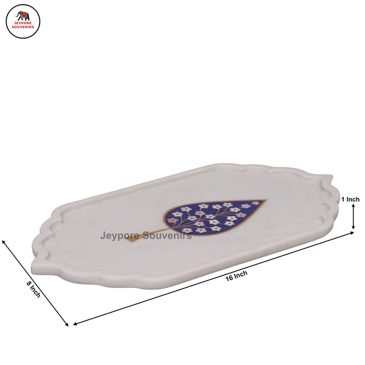 Handcrafted White Marble Blue Floral Tree of Life Inlay Plate