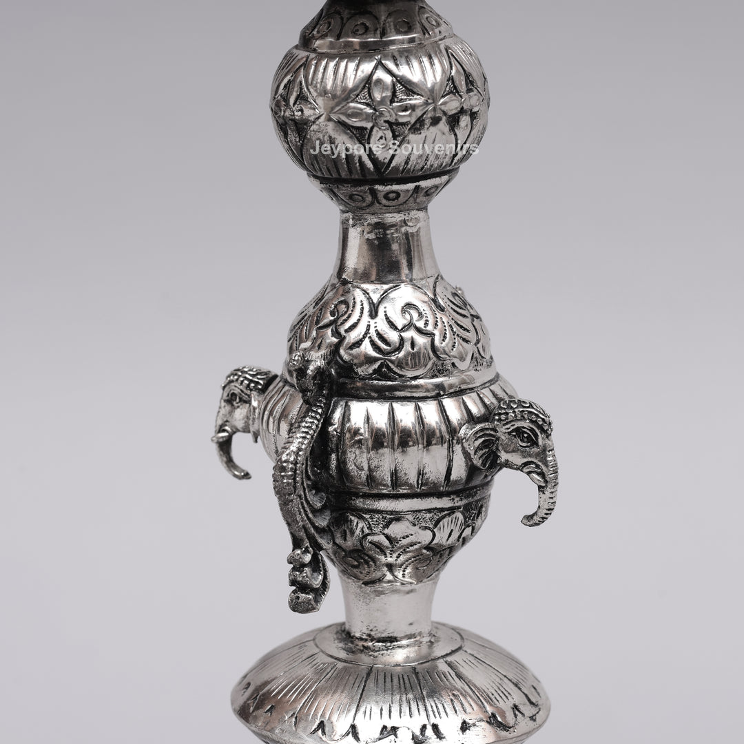 Handcrafted Oxidized Silver-Plated Peacock Deepam oil Lamp