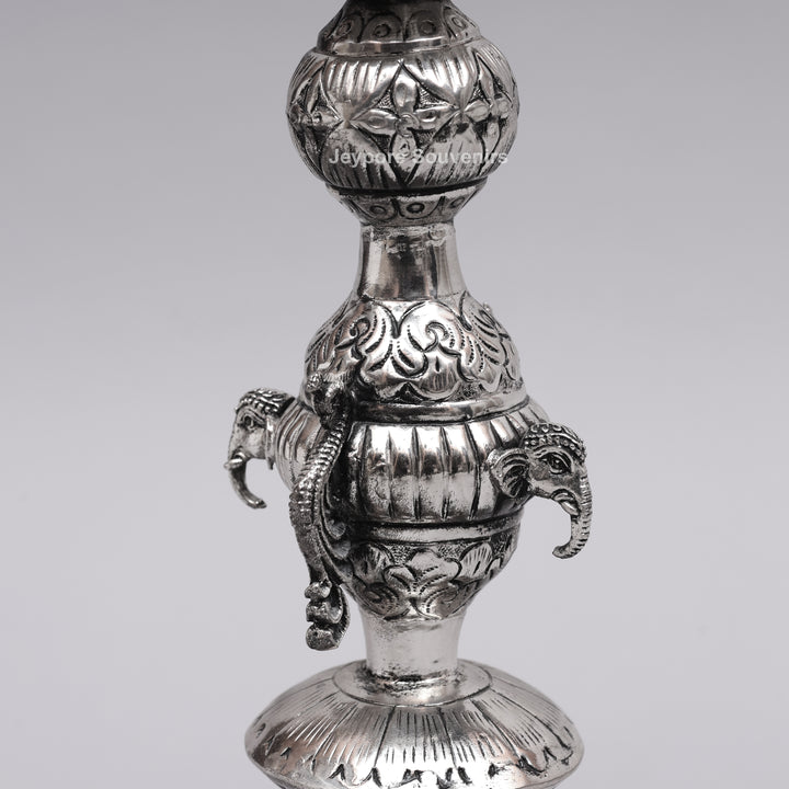 Handcrafted Oxidized Silver-Plated Peacock Deepam oil Lamp