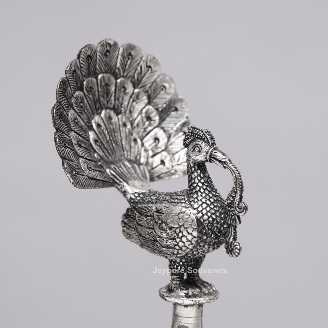 Handcrafted Oxidized Silver-Plated Peacock Deepam oil Lamp