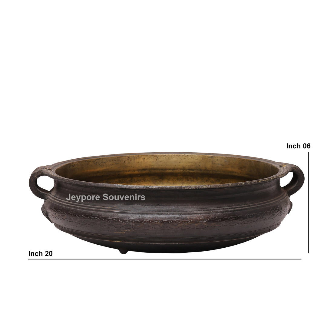 Antique Handcrafted Brass Urli Bowl with Side Handles