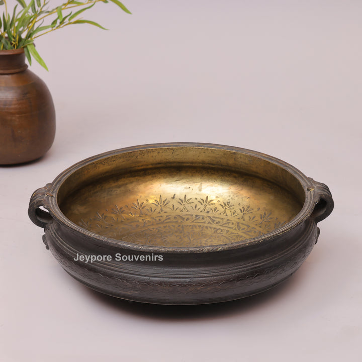 Antique Handcrafted Brass Urli Bowl with Side Handles