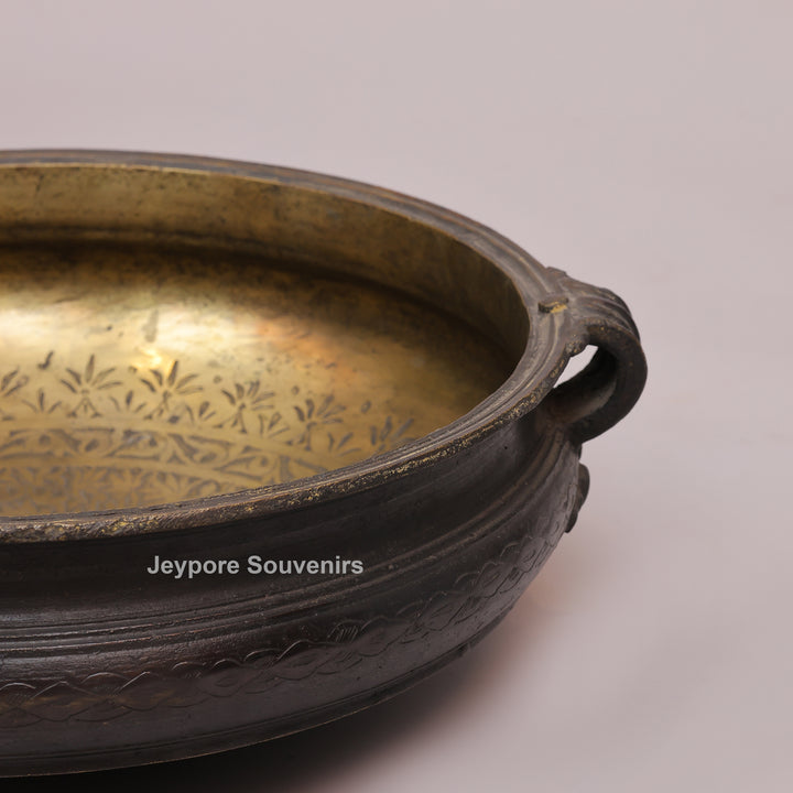 Antique Handcrafted Brass Urli Bowl with Side Handles