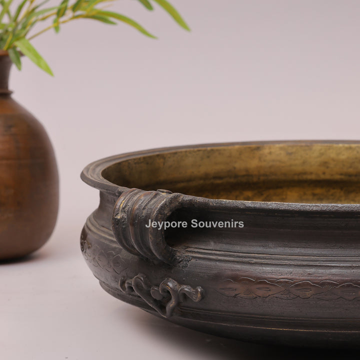 Antique Handcrafted Brass Urli Bowl with Side Handles