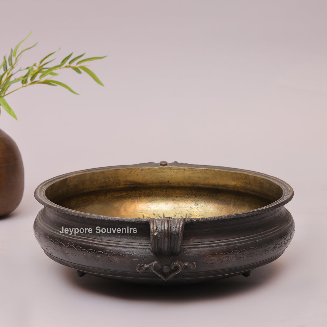 Antique Handcrafted Brass Urli Bowl with Side Handles