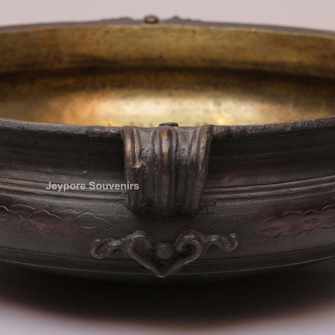 Antique Handcrafted Brass Urli Bowl with Side Handles
