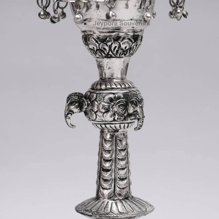 Handcrafted Traditional Indian Oxidized Silver Peacock Oil Lamp
