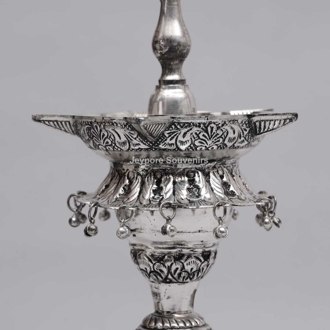 Handcrafted Traditional Indian Oxidized Silver Peacock Oil Lamp