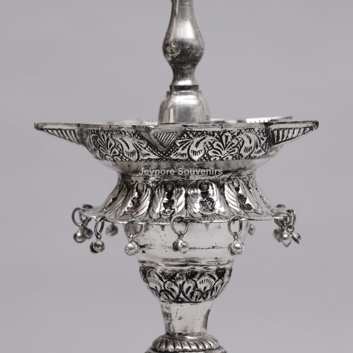 Handcrafted Traditional Indian Oxidized Silver Peacock Oil Lamp