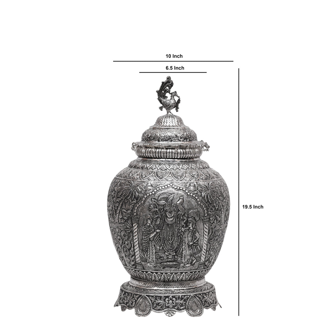 Handcrafted Silver Polished Peacock Lid Decorative Vase