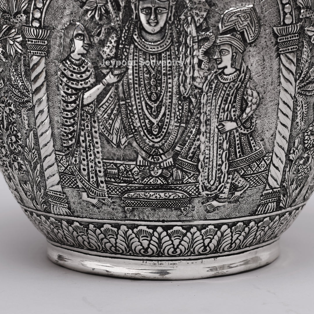 Handcrafted Silver Polished Peacock Lid Decorative Vase