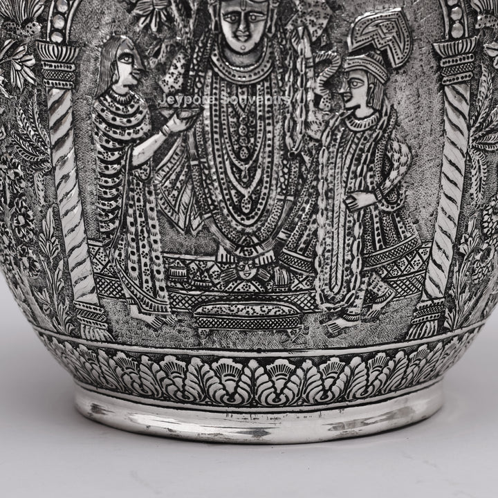 Handcrafted Silver Polished Peacock Lid Decorative Vase