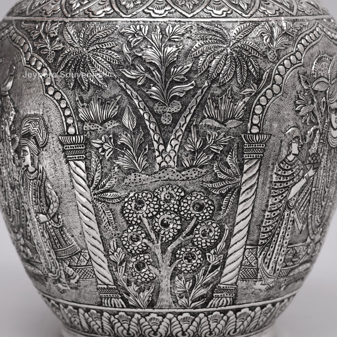 Handcrafted Silver Polished Peacock Lid Decorative Vase