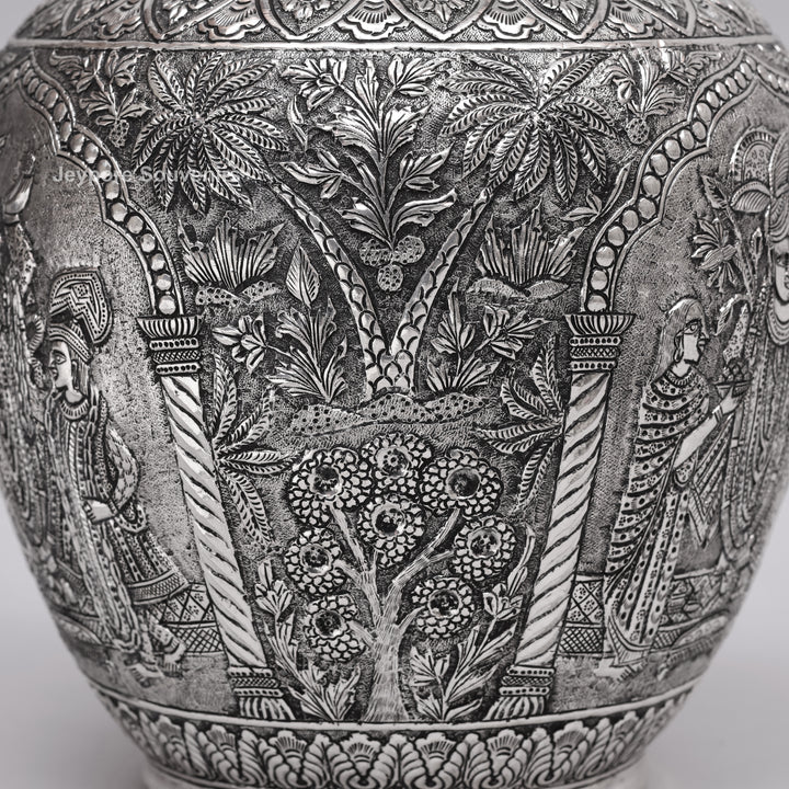 Handcrafted Silver Polished Peacock Lid Decorative Vase