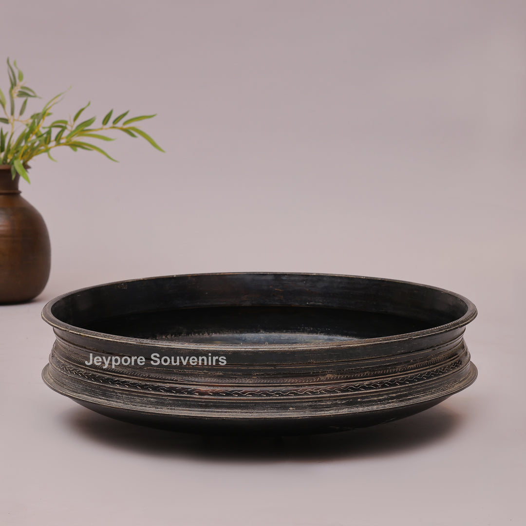 Handcrafted Antique Finish Dark Brass urli Bowl with Side Handles