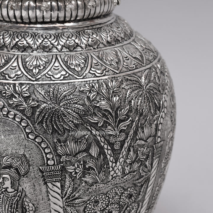 Handcrafted Silver Polished Peacock Lid Decorative Vase