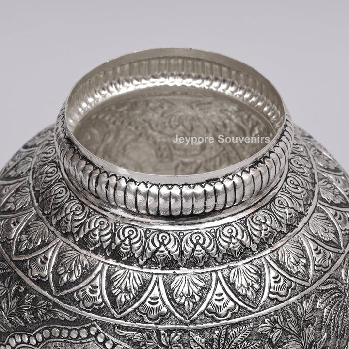 Handcrafted Silver Polished Peacock Lid Decorative Vase