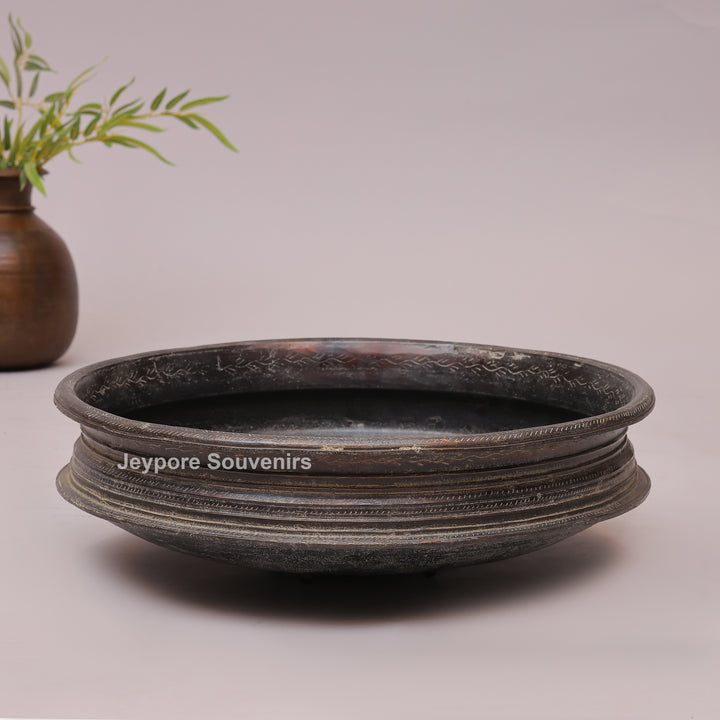 Handcrafted Dark Brass Urli Bowl with Side Handles