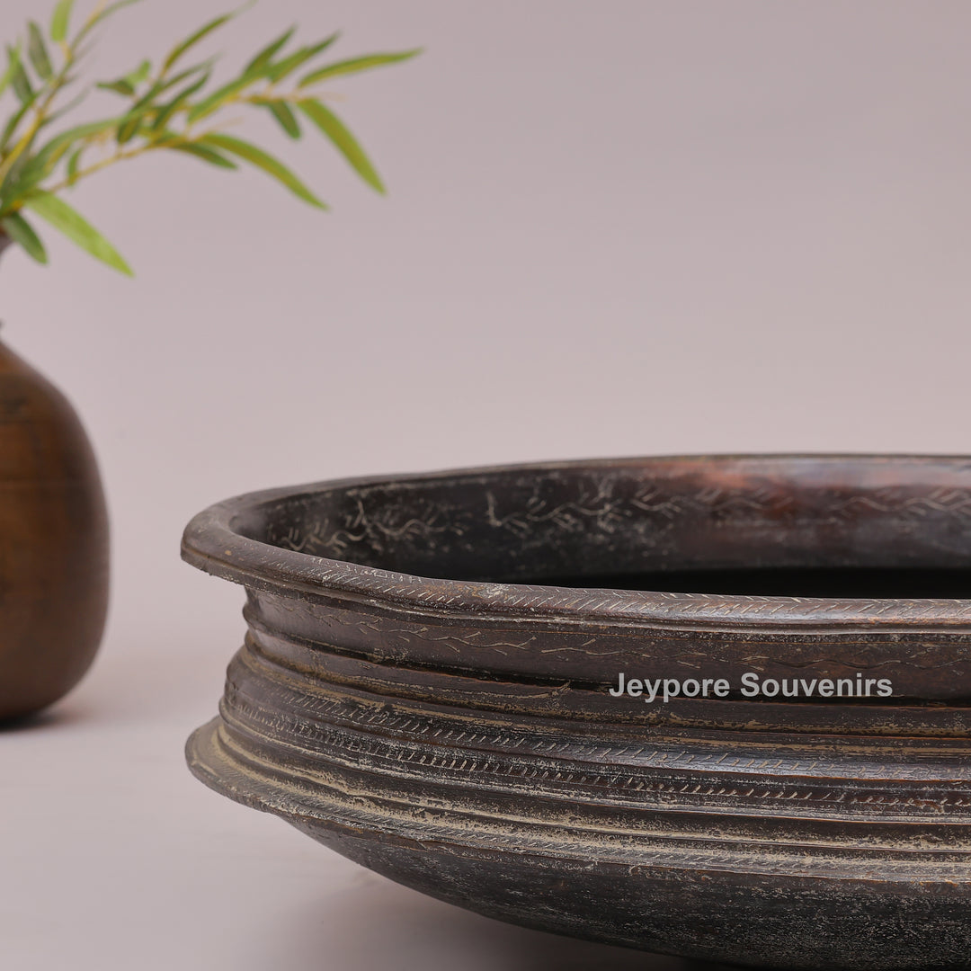 Handcrafted Dark Brass Urli Bowl with Side Handles