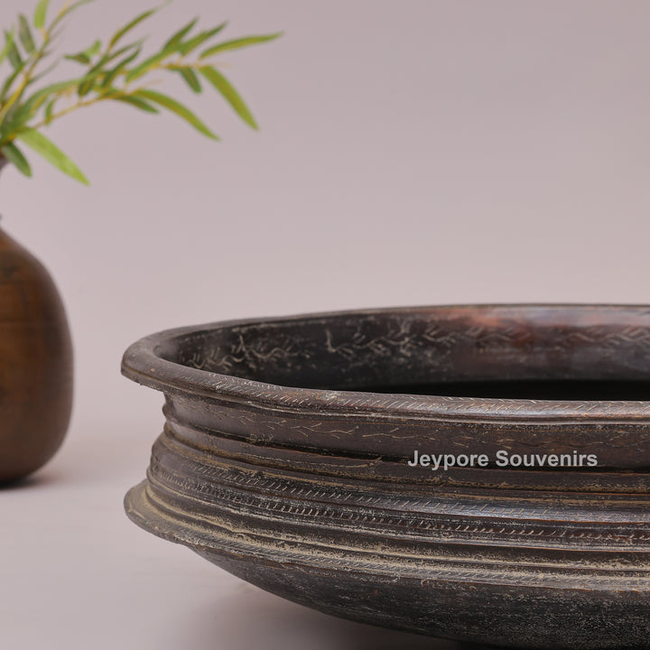 Handcrafted Dark Brass Urli Bowl with Side Handles