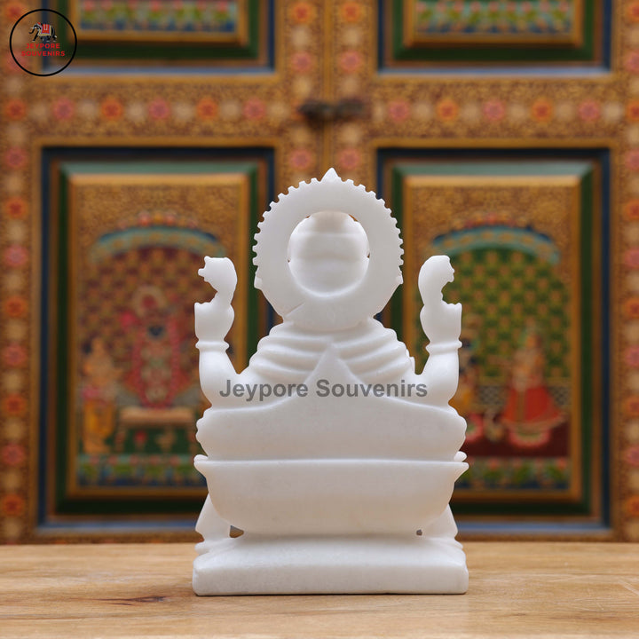 Handcrafted White Marble Lord Ganesha Idol on Ornate Lotus Pedestal