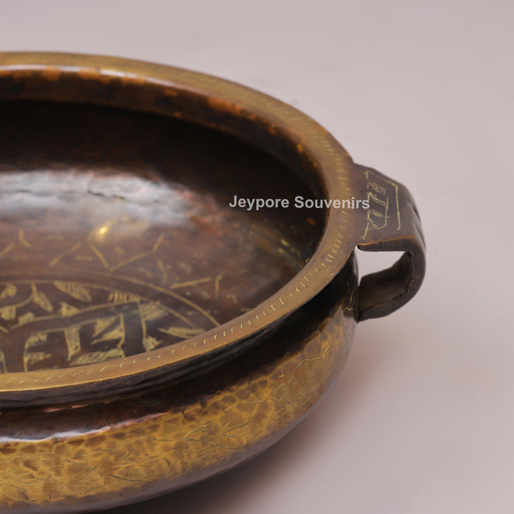Handcrafted Antique Hammered Texture Brass Urli Bowl with Side Handles