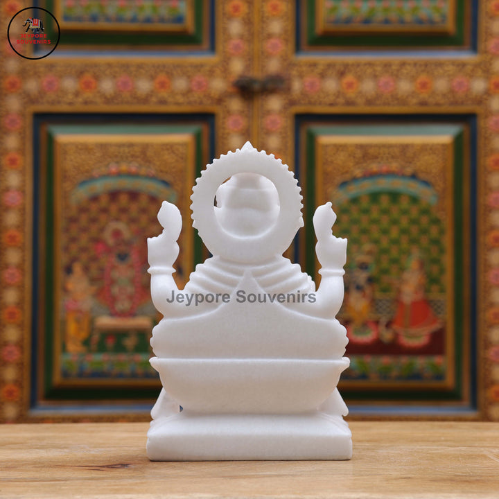 Pure White Marble Lord Ganesha Idol with Lotus Pedestal