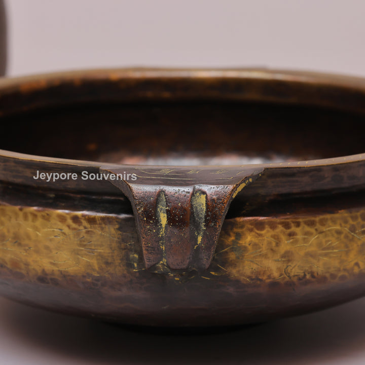 Handcrafted Antique Hammered Texture Brass Urli Bowl with Side Handles