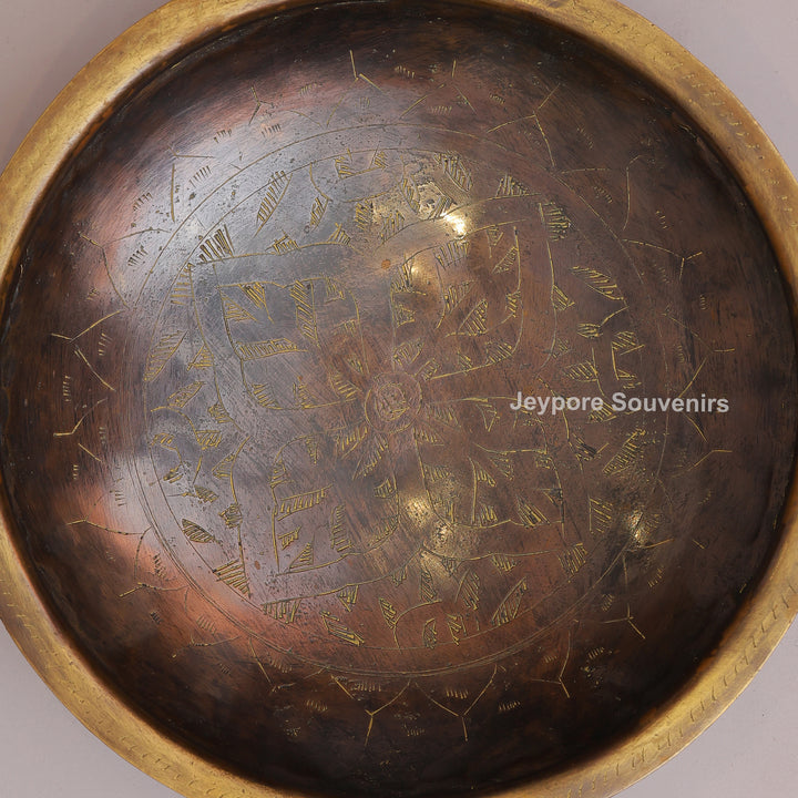 Handcrafted Antique Hammered Texture Brass Urli Bowl with Side Handles