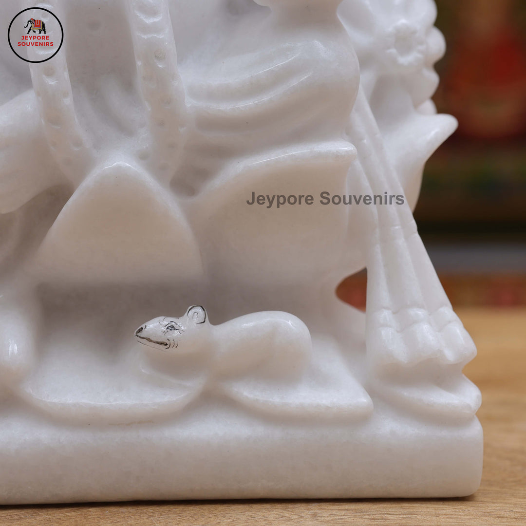 Pure White Marble Lord Ganesha Idol with Lotus Pedestal