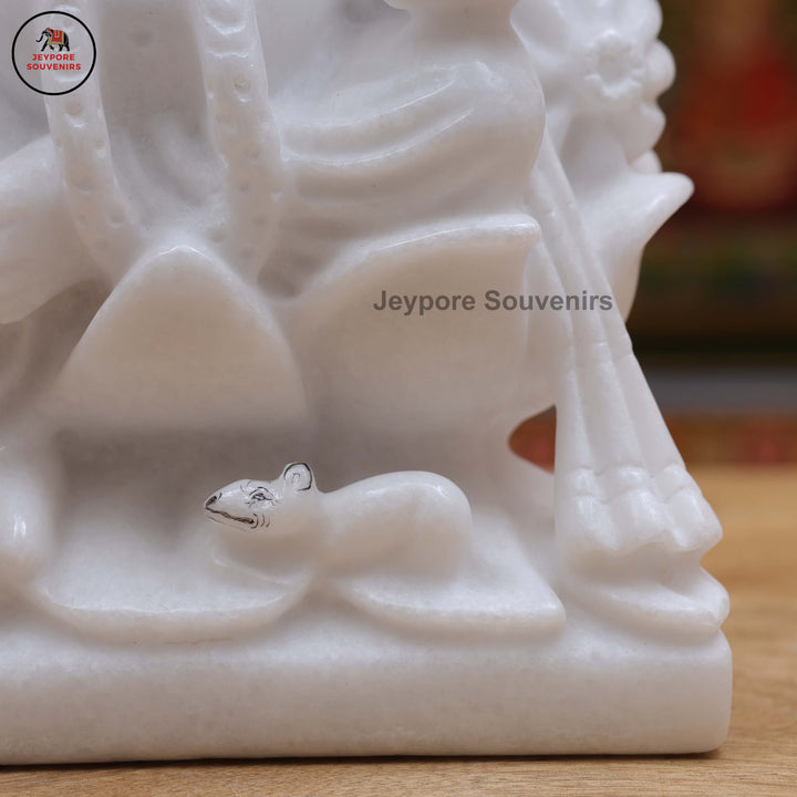 Pure White Marble Lord Ganesha Idol with Lotus Pedestal