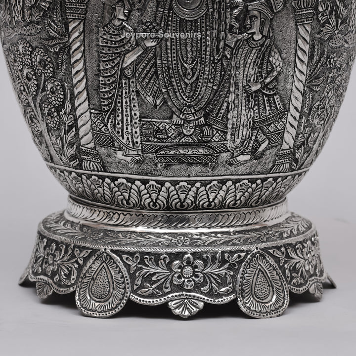 Handcrafted Silver Polished Peacock Lid Decorative Vase