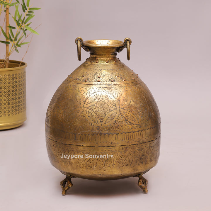 Large Handcrafted Brass Pot with Ring Handles