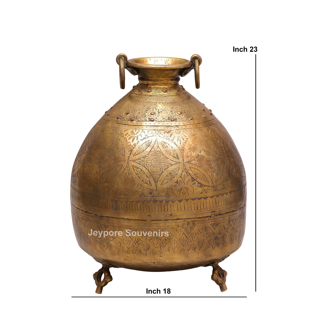 Large Handcrafted Brass Pot with Ring Handles