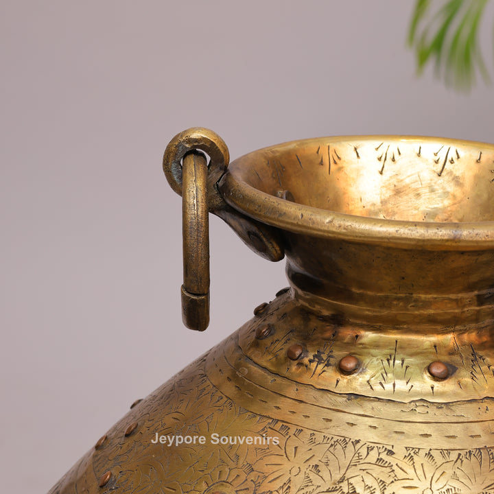 Large Handcrafted Brass Pot with Ring Handles