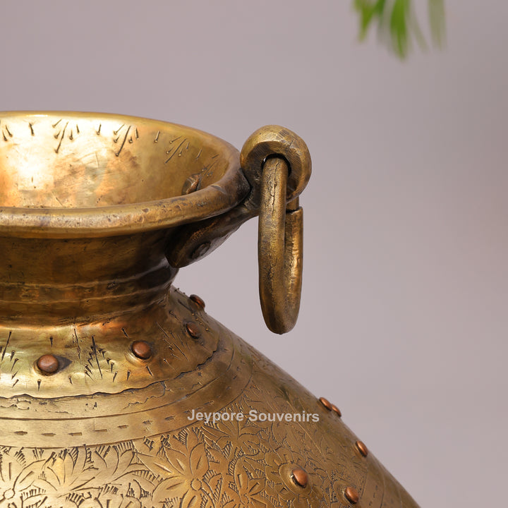 Large Handcrafted Brass Pot with Ring Handles