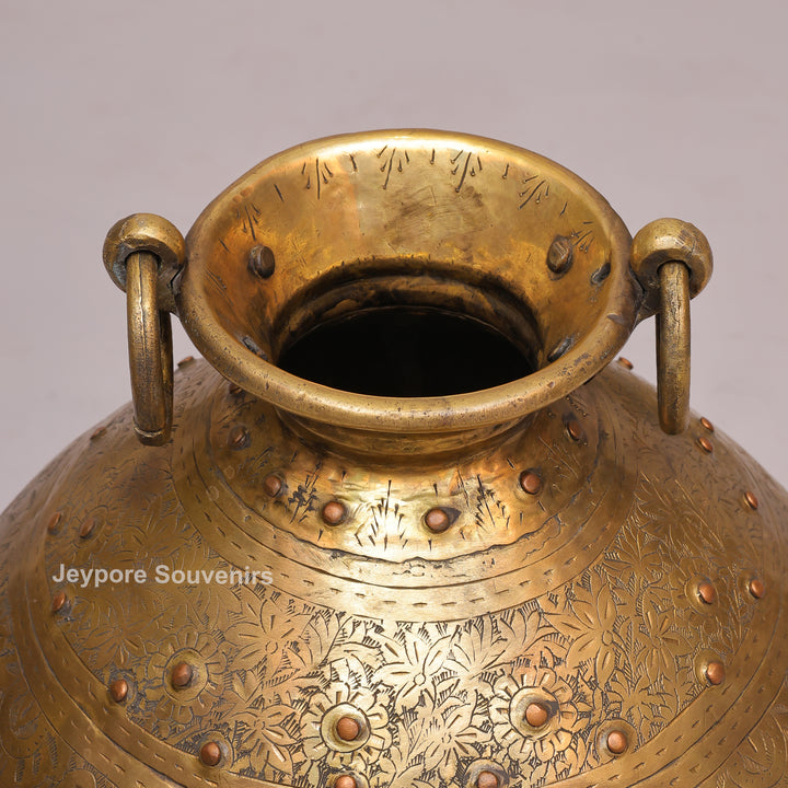 Large Handcrafted Brass Pot with Ring Handles