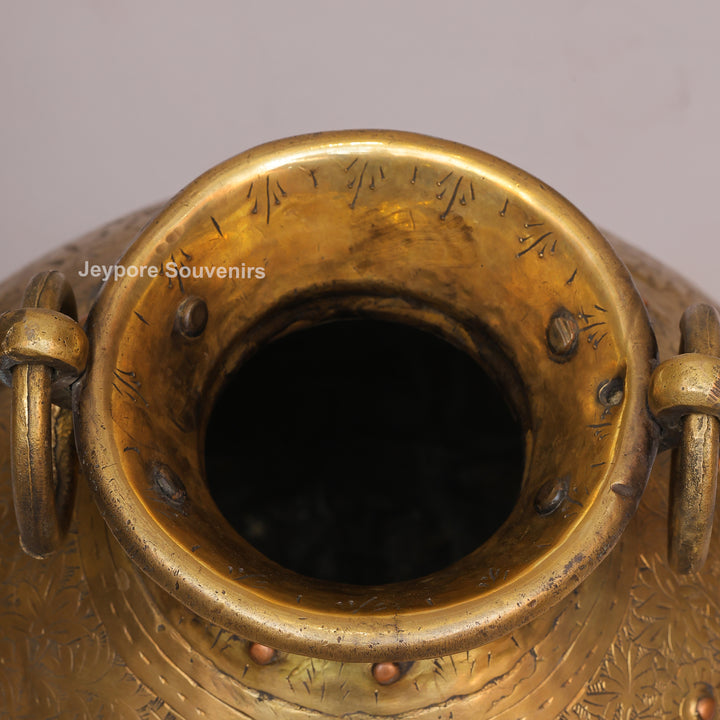 Large Handcrafted Brass Pot with Ring Handles