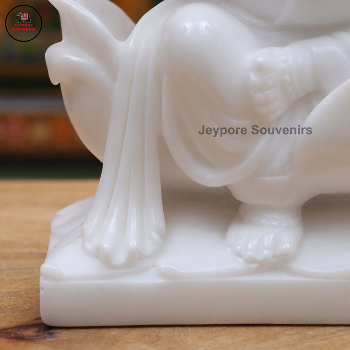 Handcrafted White Marble Lord Ganesha Idol with Lotus Pedestal &amp; Mouse