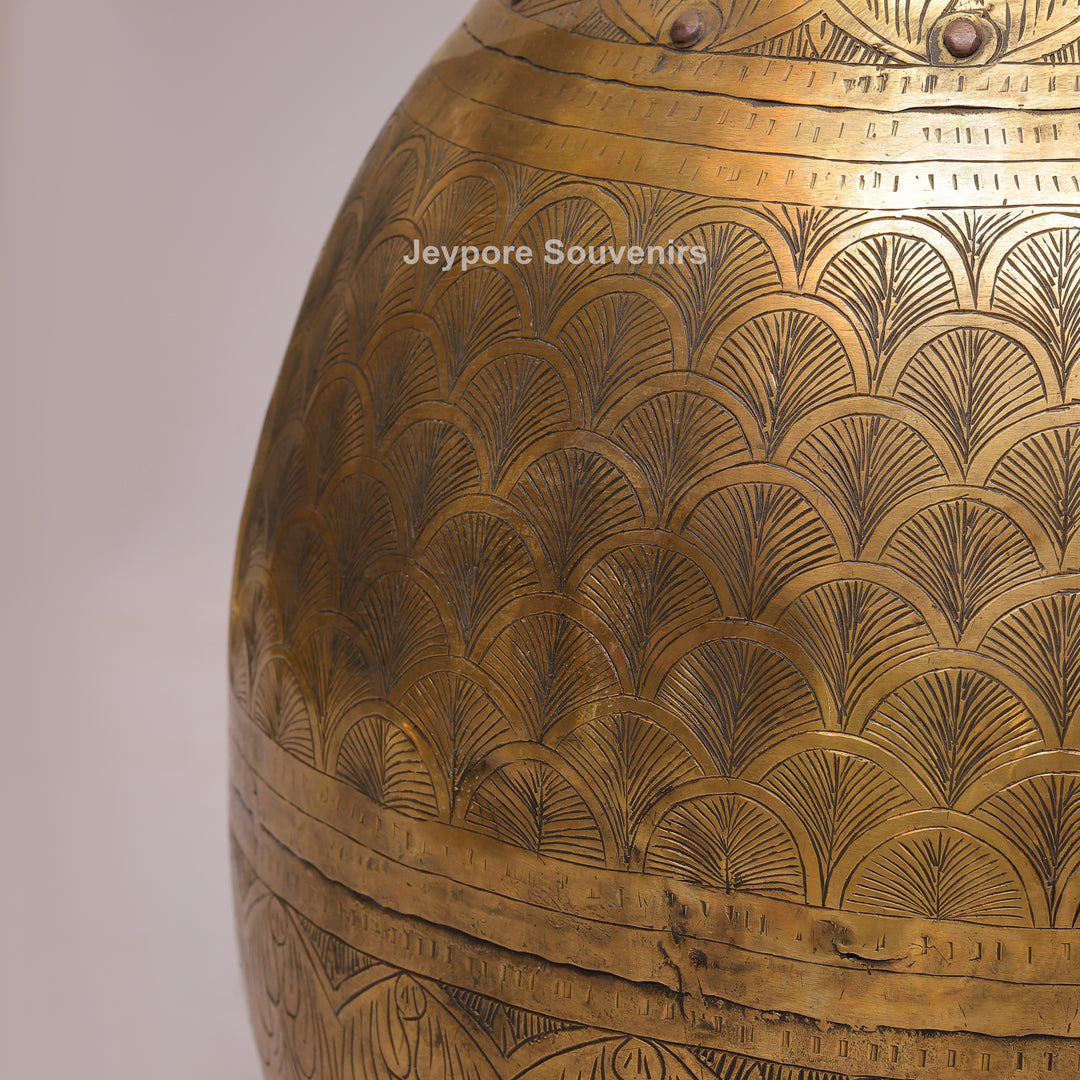 Large Handcrafted Brass Planter Pot with Intricate Floral &amp; Ring Handles