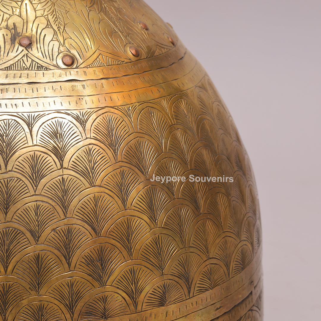 Large Handcrafted Brass Planter Pot with Intricate Floral &amp; Ring Handles