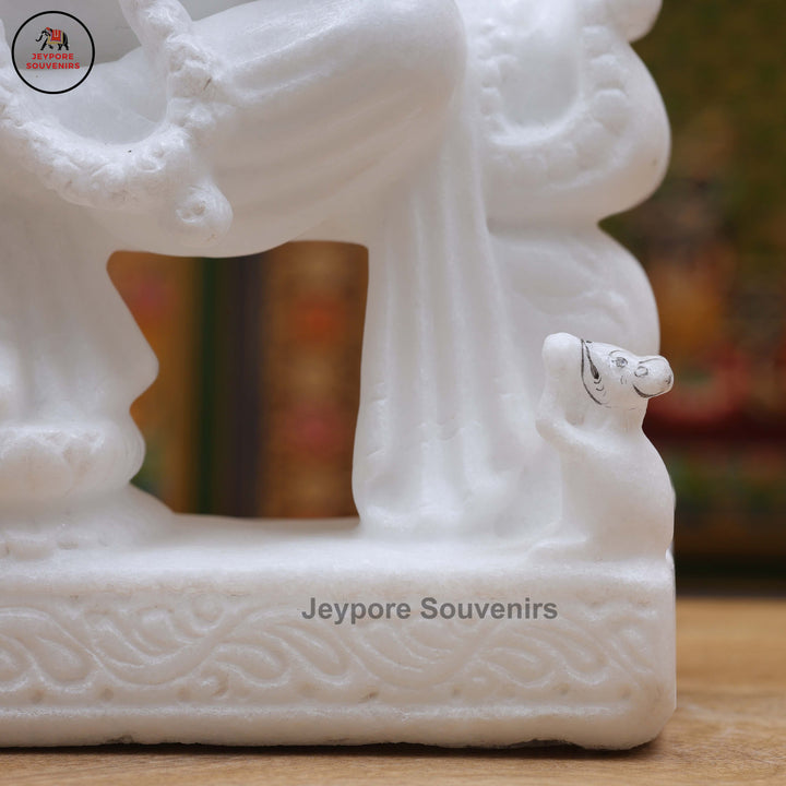 Handcrafted Pure White Marble Lord Ganesha Idol Seated on Ornate Throne
