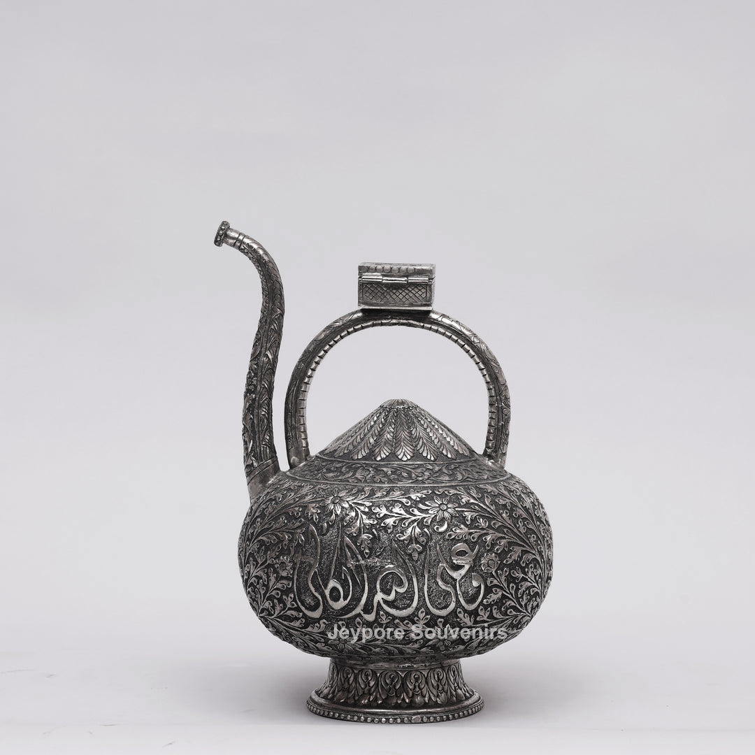Antique German Silver Royal Hand-Engraved Aftaba Decorative Pitcher Showpiece