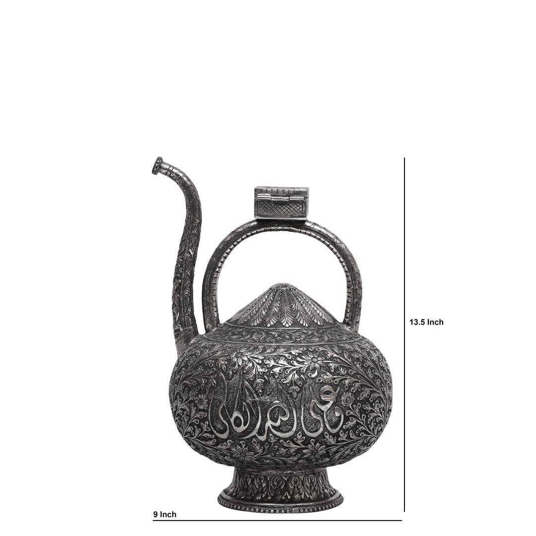 Antique German Silver Royal Hand-Engraved Aftaba Decorative Pitcher Showpiece