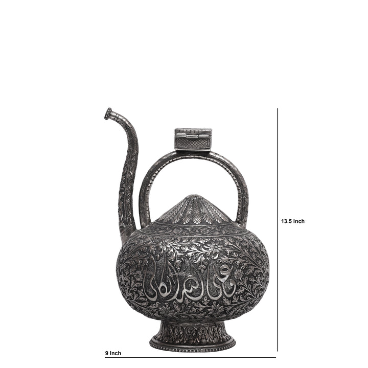 Antique German Silver Royal Hand-Engraved Aftaba Decorative Pitcher Showpiece